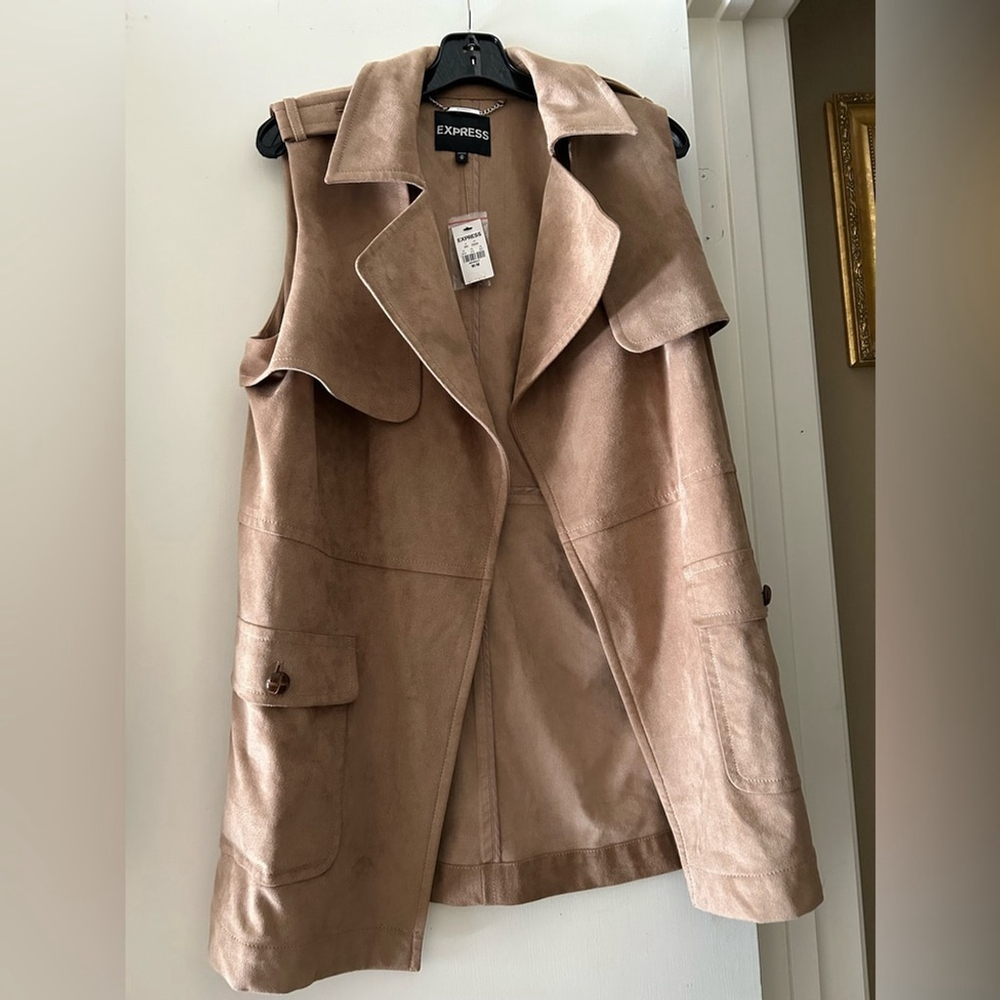 Express Tan Sleeveless Notched Lapel Vest NWT